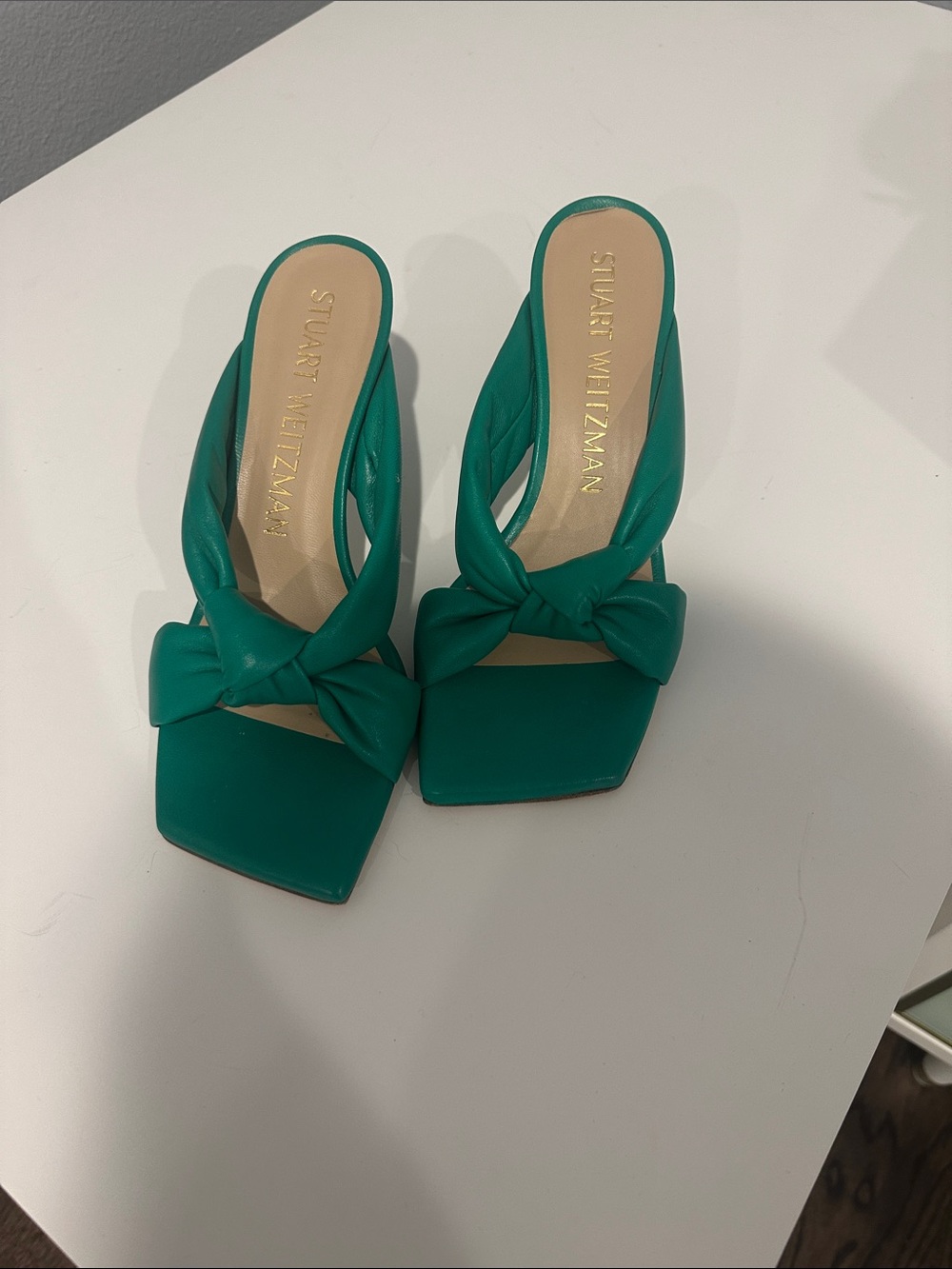 Stuart Weitzman kelly green Knot Slide Mules